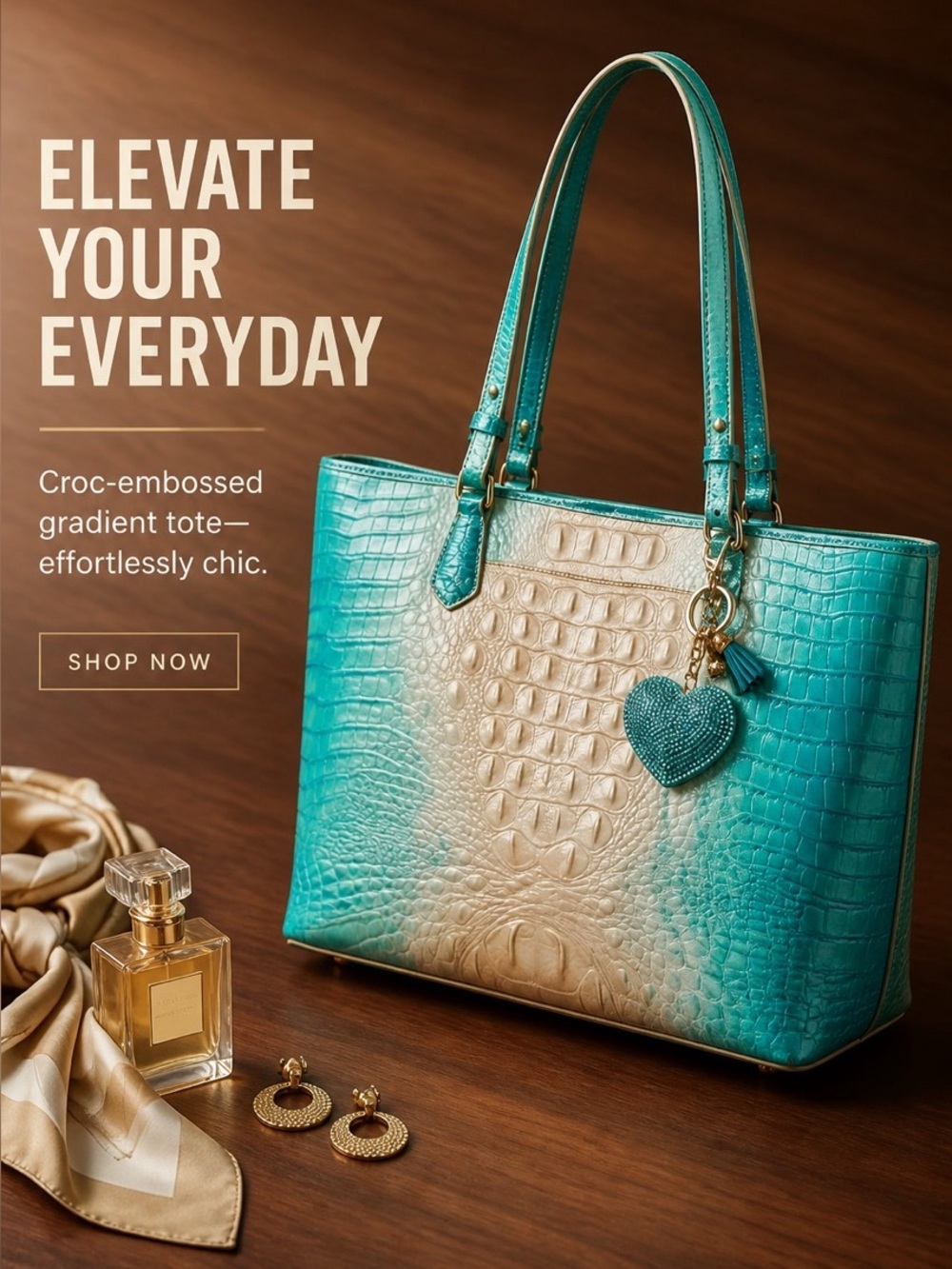 Brahmin Teal to Cream Ombre Croc-Embossed Tote with Dust bag and incert - Picture 15 of 15